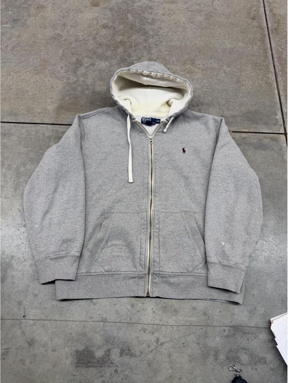 vintage polo ralph lauren grey zip up hoodie size xxl HAS SMALL FLAWS